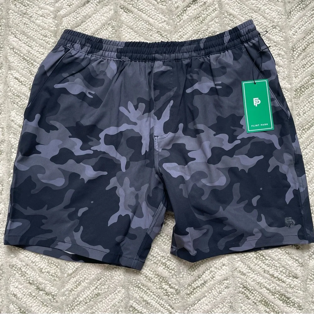 NWT Flint Park Tennis Pickleball Men's Advantage Short Lined Black Camo Pockets - Picture 3 of 12